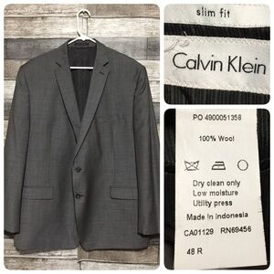 Calvin Klein Slim Fit Wool Blazer Men’s 48R Gray 2 Button